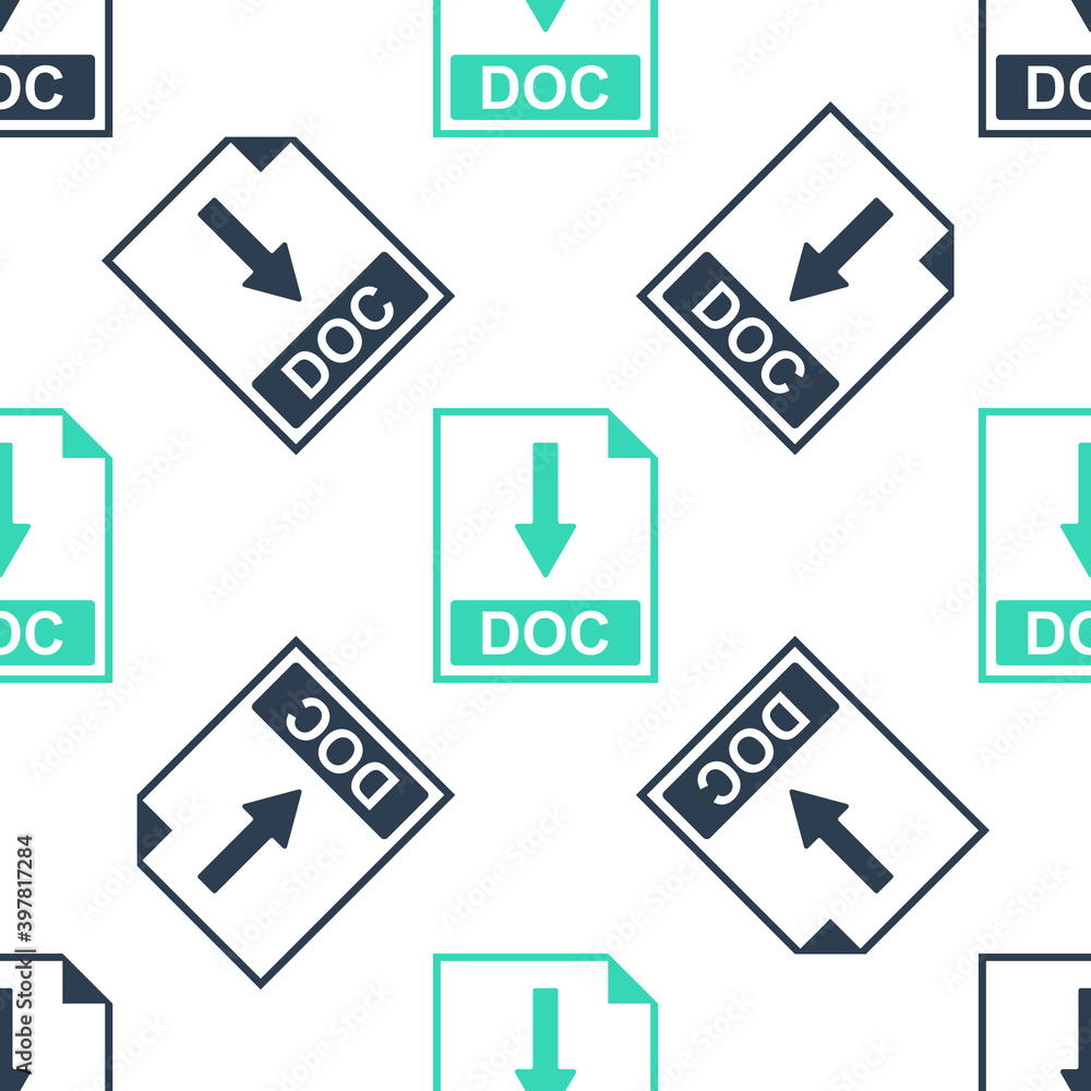 Poster green doc file document icon. download doc button icon isolated seamless pattern on white background