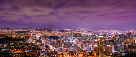 Fototapeta na wymiar Night view and cityscape of Seoul. Aerial view