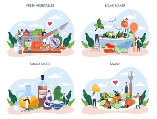 Fresh salad in a bowl set. Peopple cooking organic and healthy