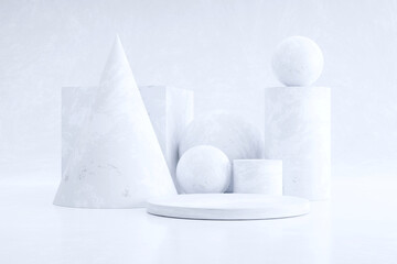 3d abstract minimal geometric with a pedestal and a showcase. 3d illustration