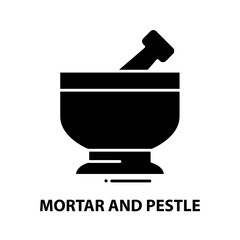 mortar and pestle icon, black vector sign with editable strokes, concept illustration