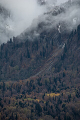 Winter mountains in the clouds. Beautiful mountain landscape