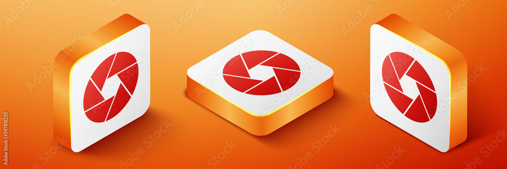 Aufkleber isometric camera shutter icon isolated on orange background. orange square button. vector.