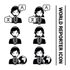 Vector image. Icon of a translator reporter with microphone.