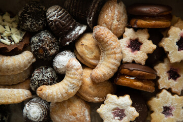 Traditional different homemade christmas cookies from the czech republic, food background