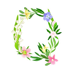 Fresh Flowers and Plants Arranged in Alphabet Letter Shape Vector Illustration