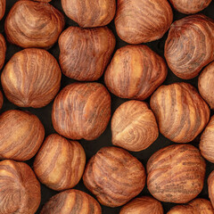 Hazelnuts heap as a Background. Top view. Flat lay. Hazel nuts Pattern.
