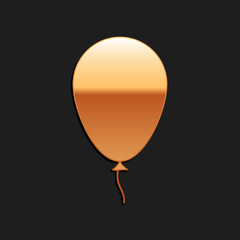Gold Balloon with ribbon icon isolated on black background. Long shadow style. Vector.