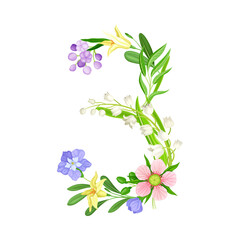 Fototapeta na wymiar Floral Number with Decorative Nature Elements Vector Illustration