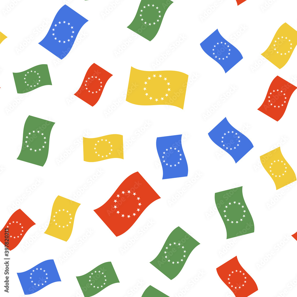 Poster color flag of european union icon isolated seamless pattern on white background. eu circle symbol. w