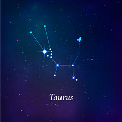 Obraz na płótnie Canvas Taurus sign. Stars map of zodiac constellation on dark blue background. Vector