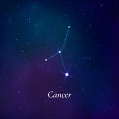 Cancer sign. Stars map of zodiac constellation on dark blue background. Vector © Ihor