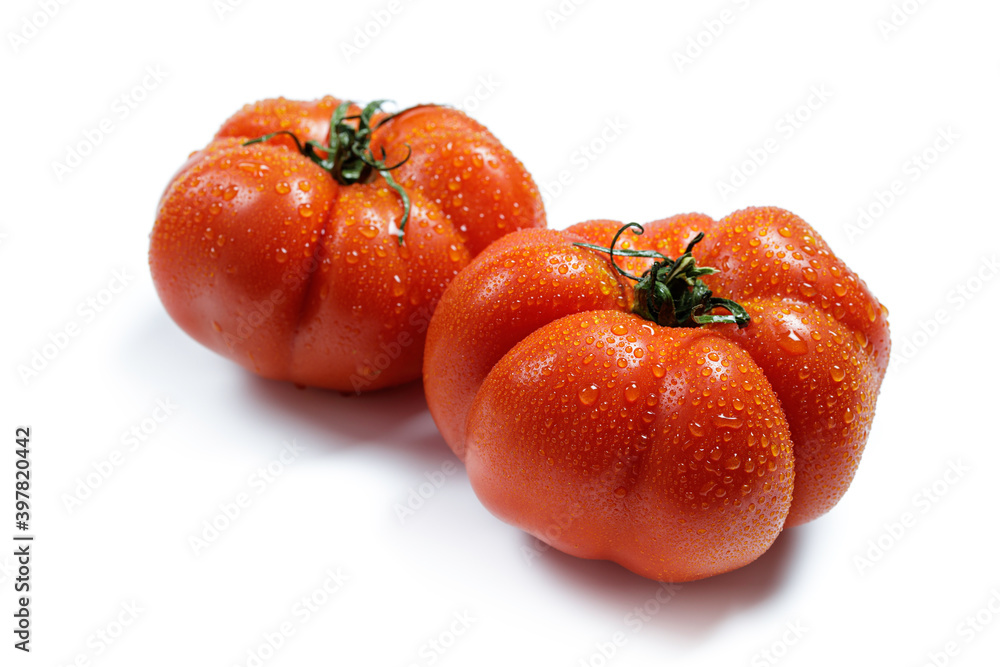 Wall mural fresh and delicious red tomatoes isolated on white