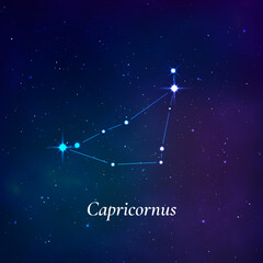 Fototapeta na wymiar Capricornus sign. Stars map of zodiac constellation on dark blue background. Vector
