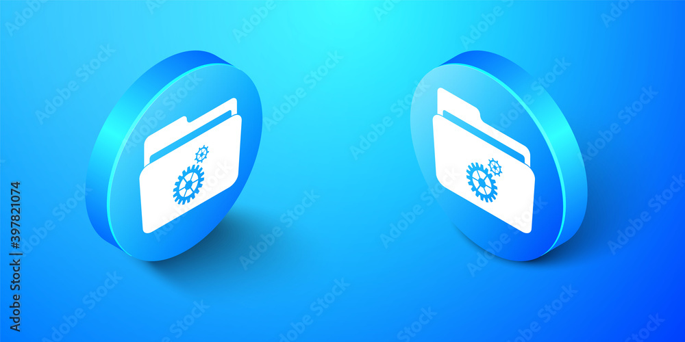 Poster isometric folder settings with gears icon isolated on blue background. concept of software update, t