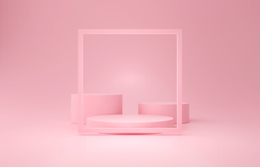 3d abstract minimal geometric with a pedestal and a showcase. 3d illustration