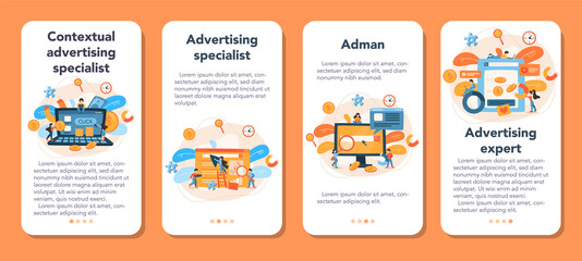 Contextual advertsing mobile application banner set. Marketing campaign