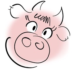 Big pink smiling cow with eyelashes