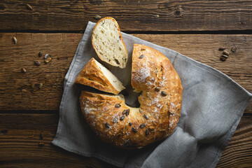 Fresh bread with cereals and pumpkin seeds