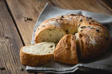 Fresh bread with cereals and pumpkin seeds