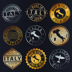Italy Quality Germany Metal Stamps. Gold Made In Product Seal. National Logo Icon. Symbol Design Insignia Country.