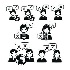 Vector image. Icon of a translator reporter with microphone.