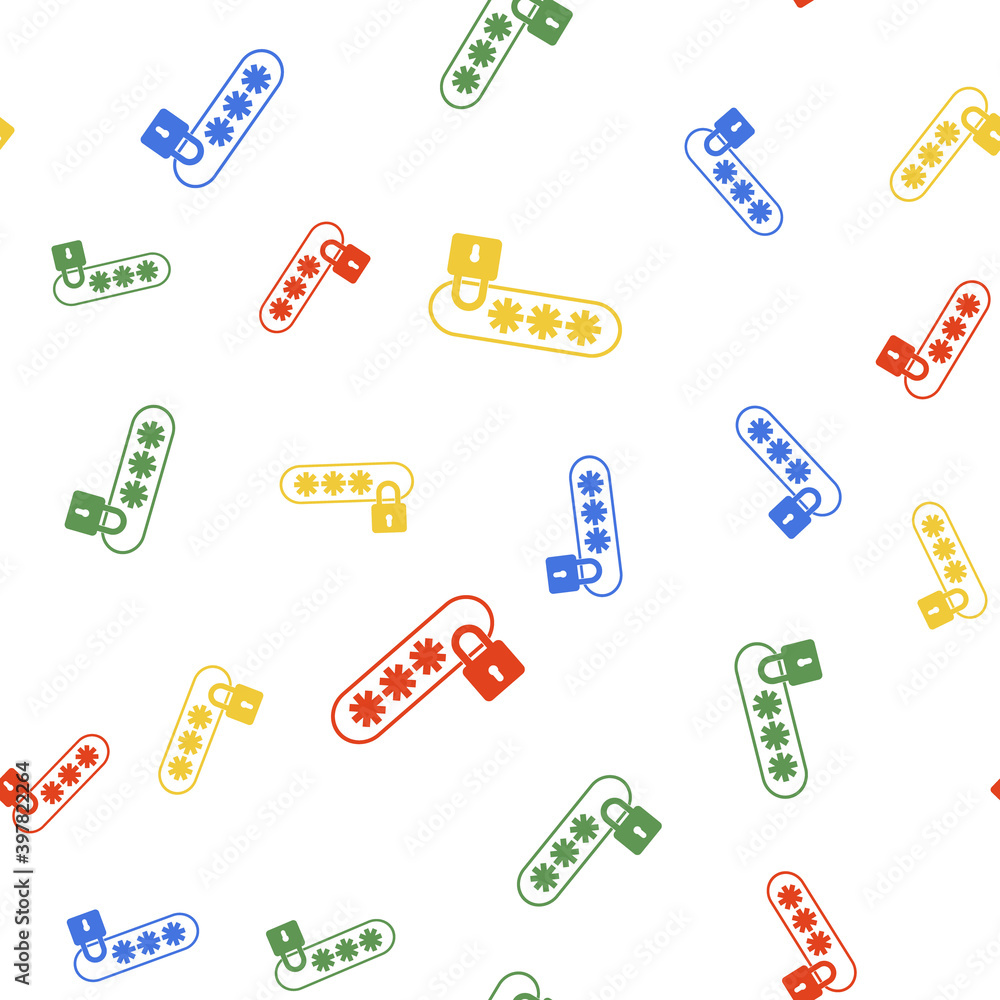 Poster color password protection and safety access icon isolated seamless pattern on white background. lock