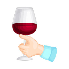 Human Male Hand Holding Glass of Red Wine Vector Illustration