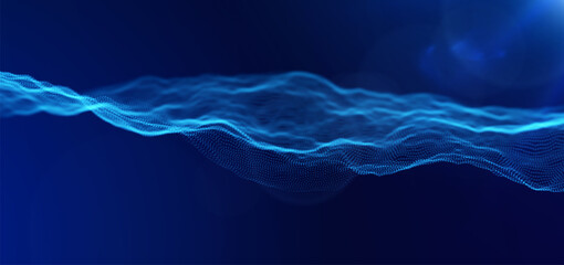 Blue particle wave background. Abstract dynamic mesh. Big data technology. Vector grid illustration.