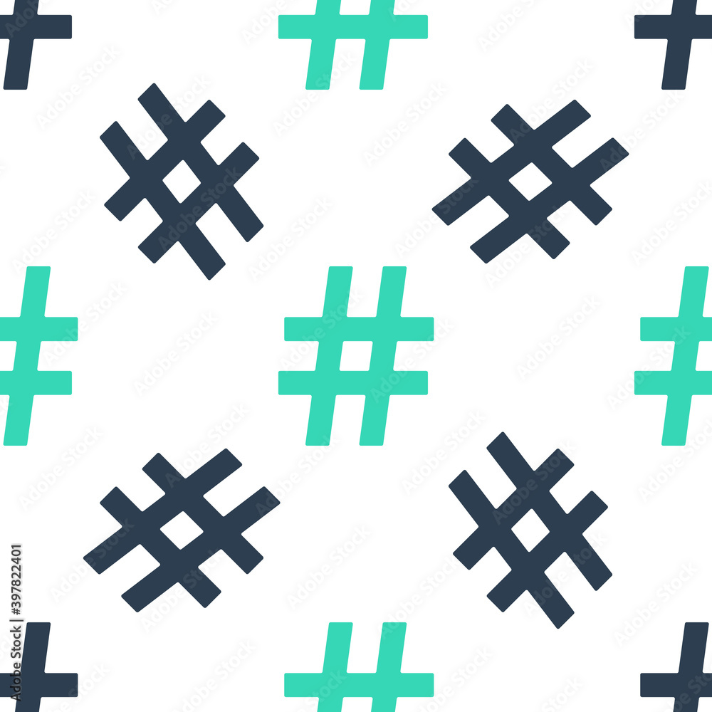 Poster green hashtag icon isolated seamless pattern on white background. social media symbol. modern ui web