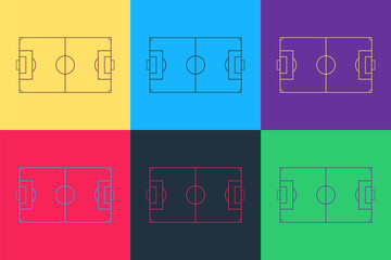Pop art Football field or soccer field icon isolated on color background. Vector. © mingirov
