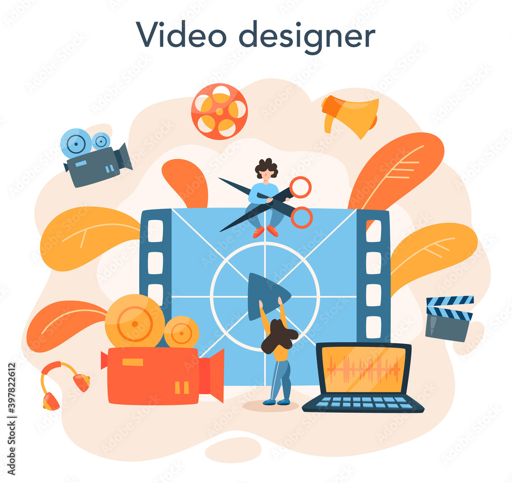 Aufkleber video editor or designer. artist create computer animation for multimedia