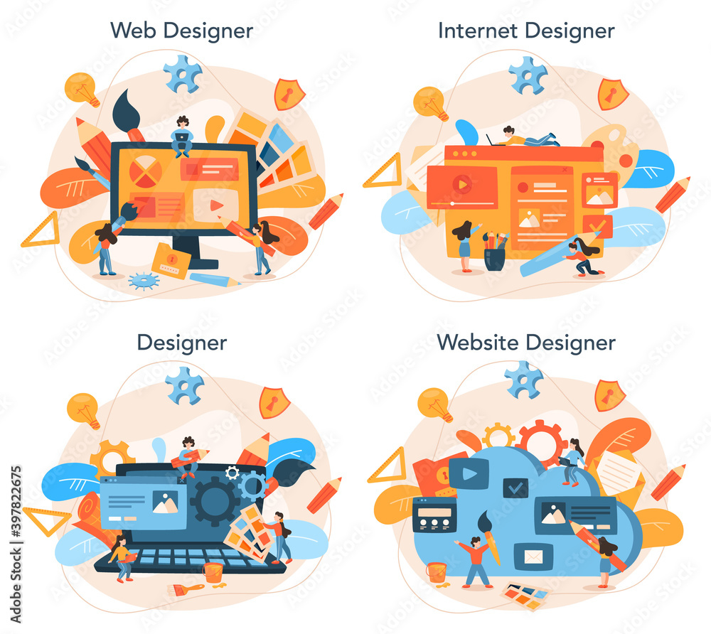 Poster web design concept set. presenting content on web pages.