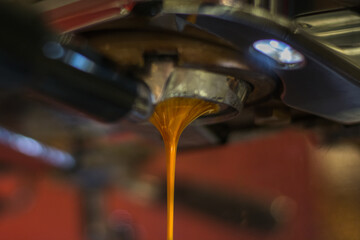 Close-up espresso espresso from professional coffee machine