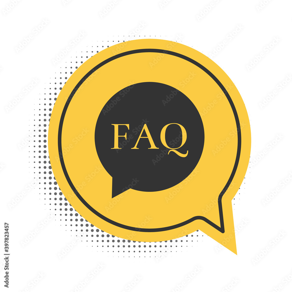Poster black speech bubble with text faq information icon isolated on white background. circle button with 