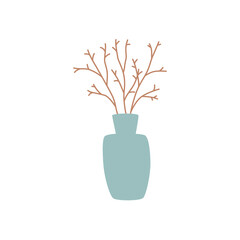 Dry tree branches in an elegant blue vase.