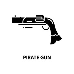 pirate gun icon, black vector sign with editable strokes, concept illustration - obrazy, fototapety, plakaty