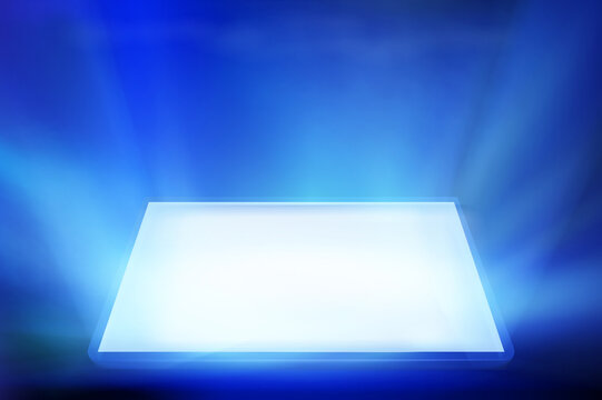 Smartphone light screen. Computer or tablet display. Smart mobile device. Blue background. Vector illustration.