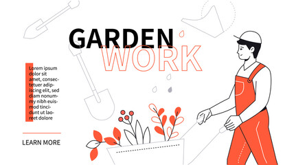 Garden work - modern flat design style web banner