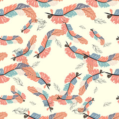 Colorful cute seamless pattern with variety of feather