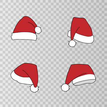 Vector set of Christmas hats. Red caps png. Christmas decorations. Santa Claus hat. Christmas image.