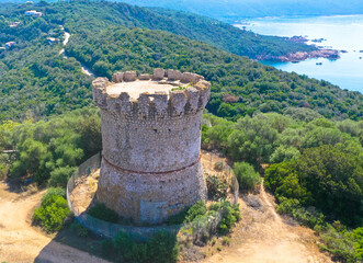 Drone photography genoise tower, Corsica France