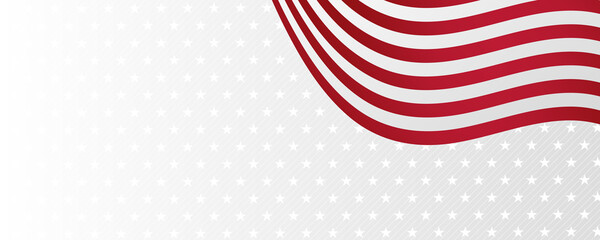 Red white star ribbon flag abstract background for wide banner