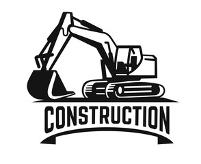 excavator construction site logo on white background