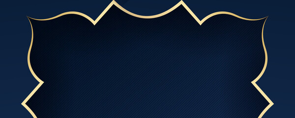 Vector blue gold islamic horizontal background. Seamless oriental volumetric pattern with shadow.