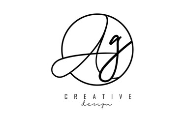 Handwriting letters AG A G logo design with simple circle vector illustration.