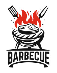 barbecue logo black steak fried on fire