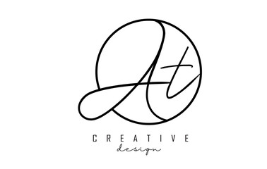 Handwriting letters AT A T logo design with simple circle vector illustration.