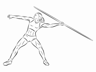 illustration of woman javelin thrower , vector drawing