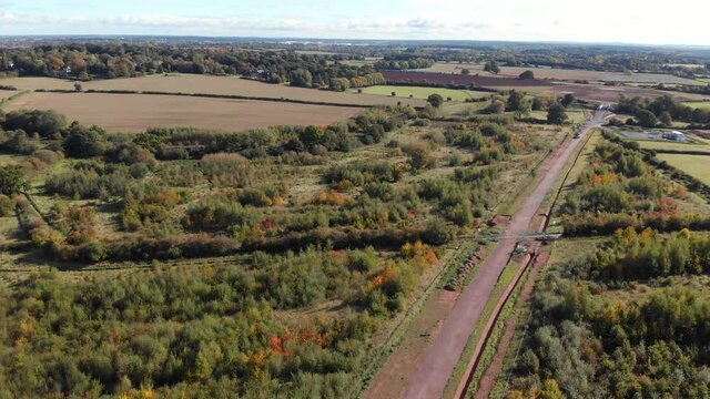 Train Coventry Kenilworth HS2 Ground Works Aerial Landscape View Colour Graded